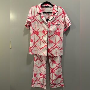 Katie Kime Polo Top and Pants Strata Print Pajamas Set Size M White and Pink